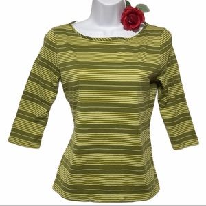 TOP TALBOTS SP GREEN STRIPED PULLOVER 3/4 SLEEVES